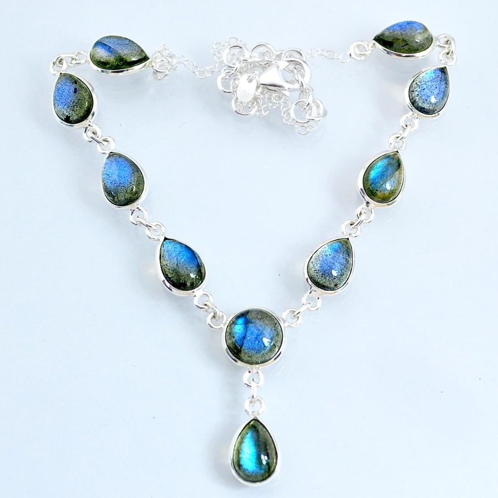 925 sterling silver 24.45cts natural blue labradorite necklace jewelry r69387