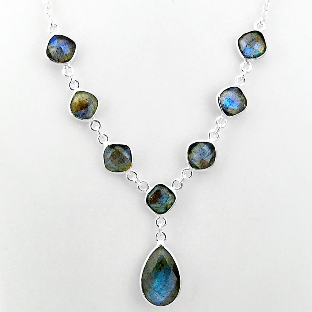 925 sterling silver 24.57cts natural blue labradorite necklace jewelry t16119