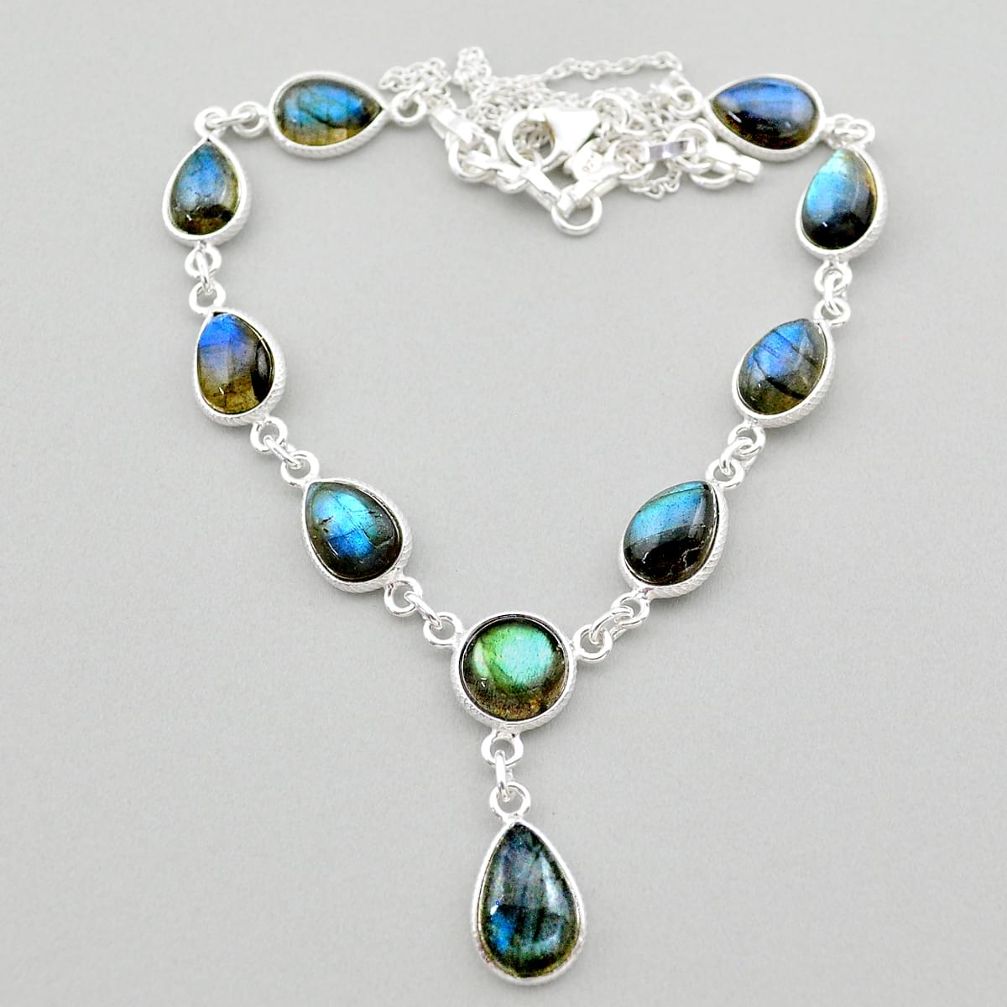 925 sterling silver 31.00cts natural blue labradorite necklace jewelry t26359