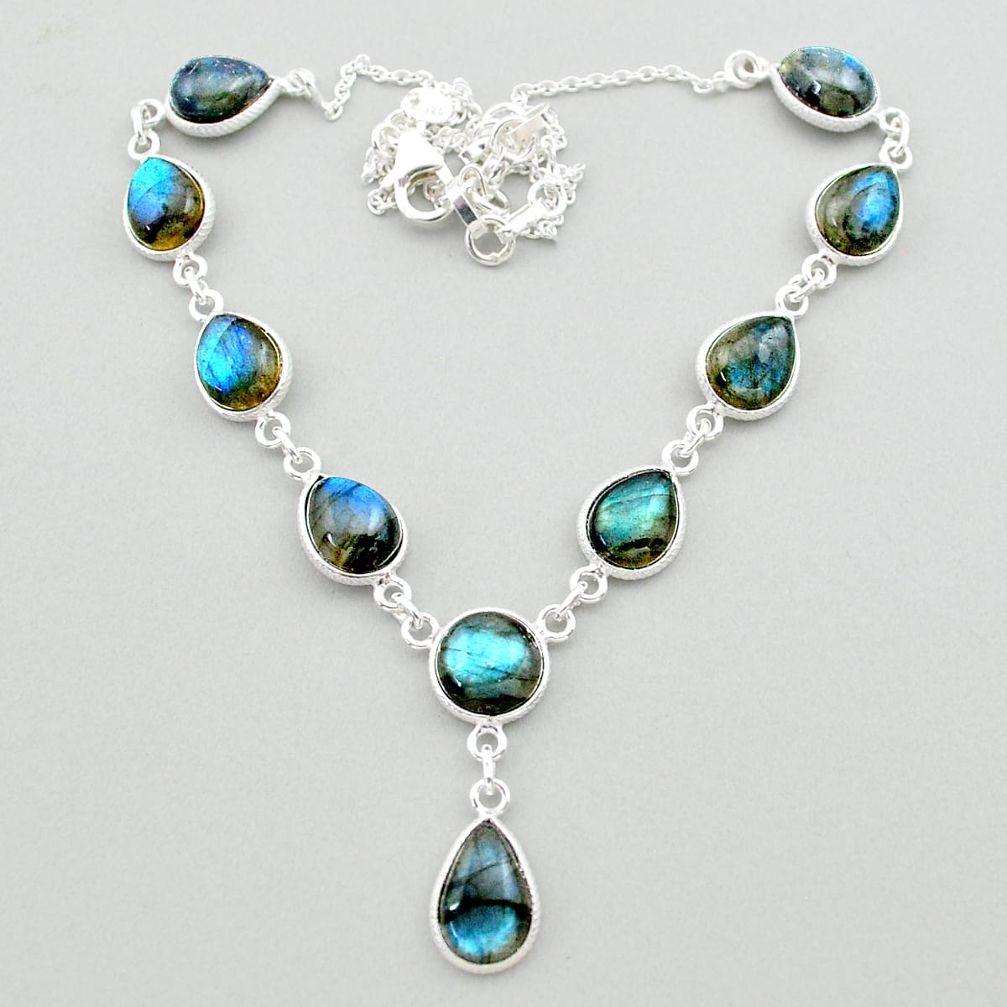 925 sterling silver 33.72cts natural blue labradorite necklace jewelry t26370