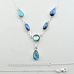 925 sterling silver 24.40cts natural blue labradorite necklace jewelry u13073