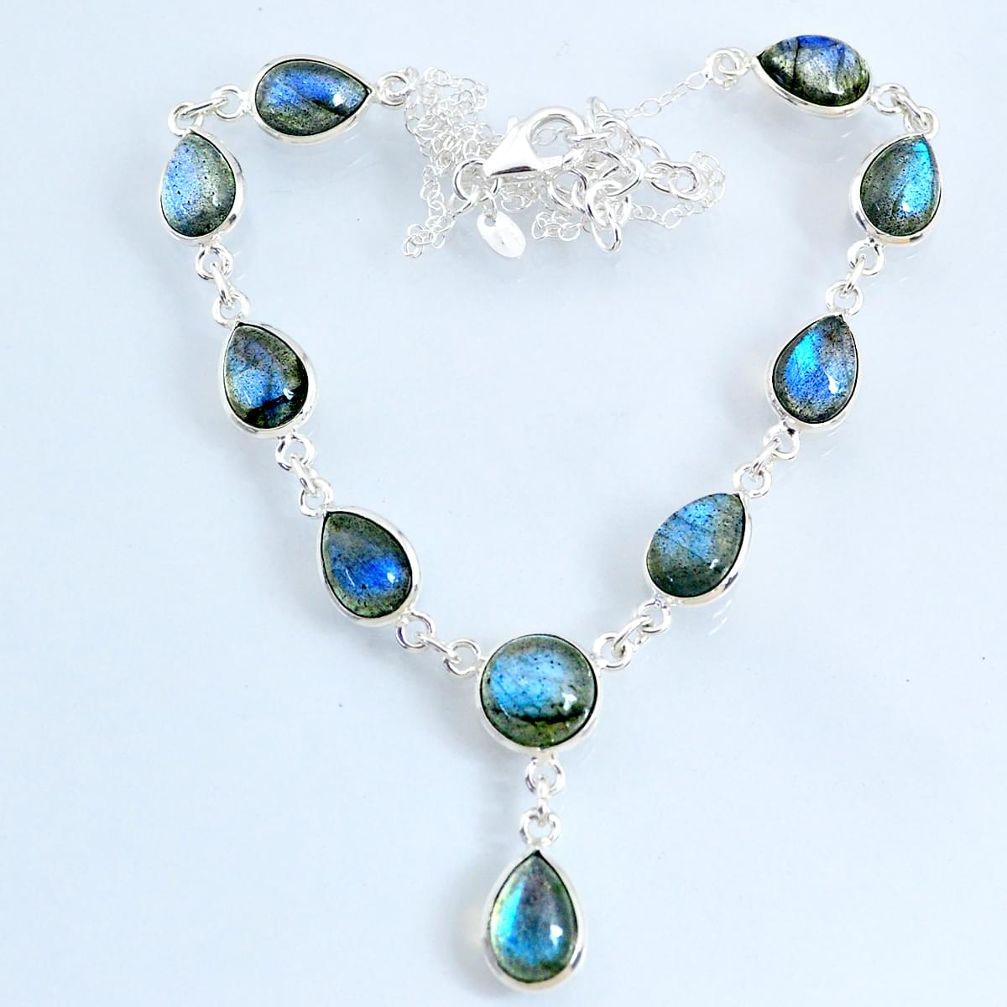 925 sterling silver 24.59cts natural blue labradorite pear necklace r69383