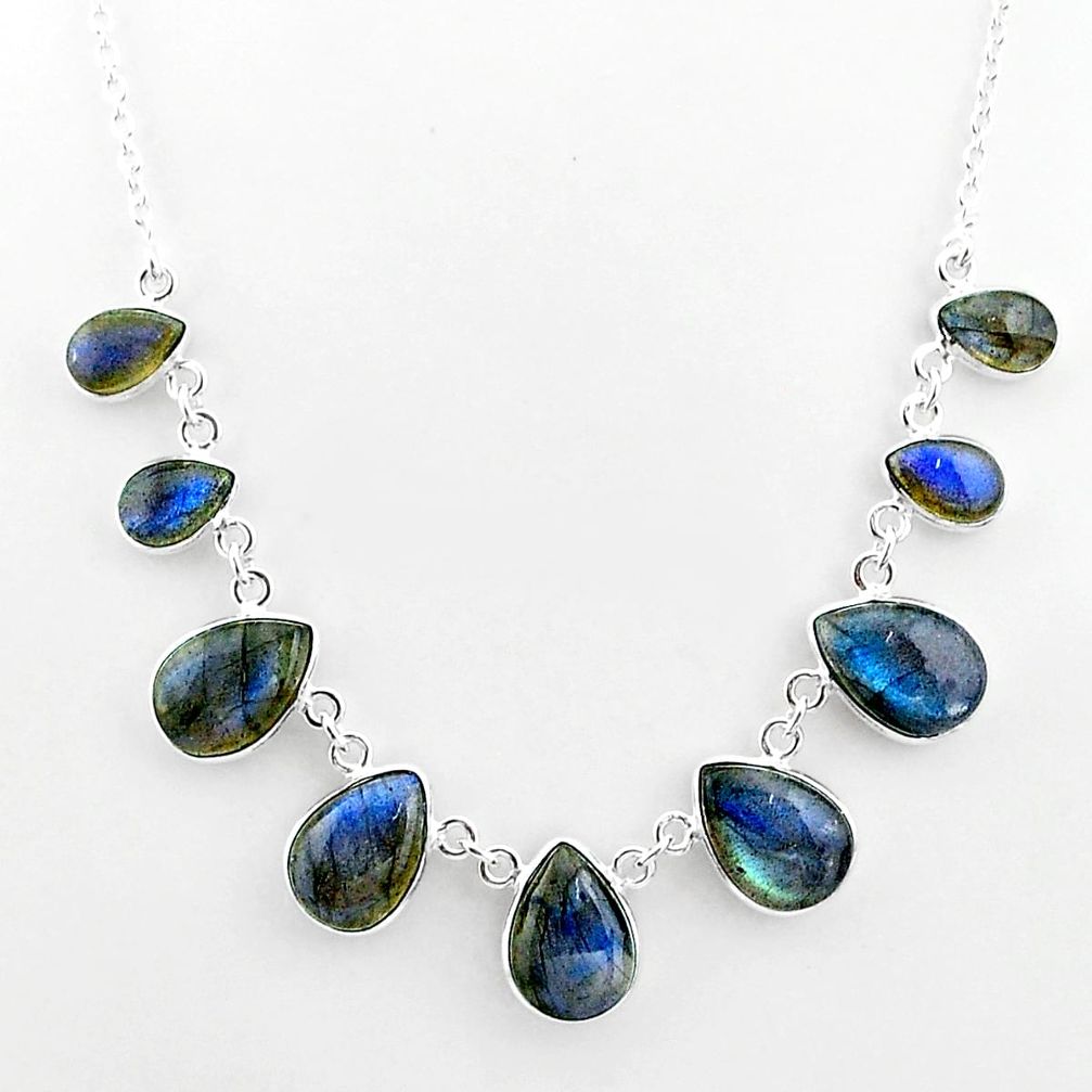 925 sterling silver 32.55cts natural blue labradorite pear necklace t16104
