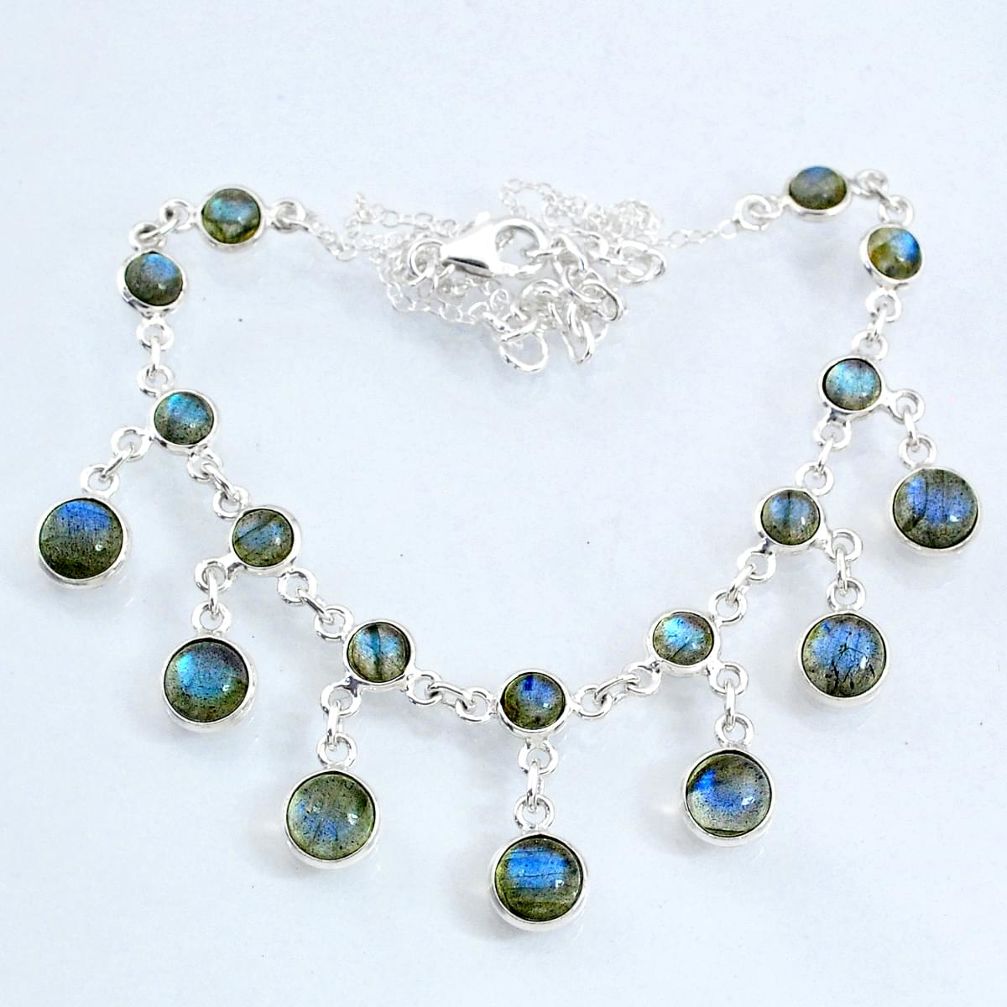 925 sterling silver 25.59cts natural blue labradorite round necklace r69368