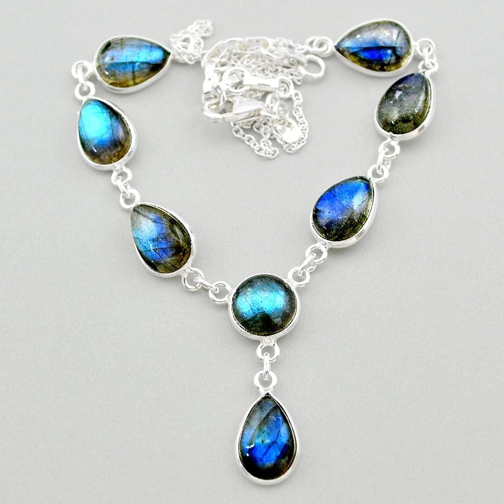 925 sterling silver 31.53cts natural blue labradorite round necklace t26343