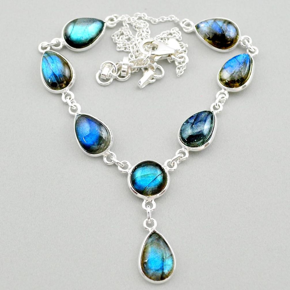 925 sterling silver 32.14cts natural blue labradorite round necklace t26350