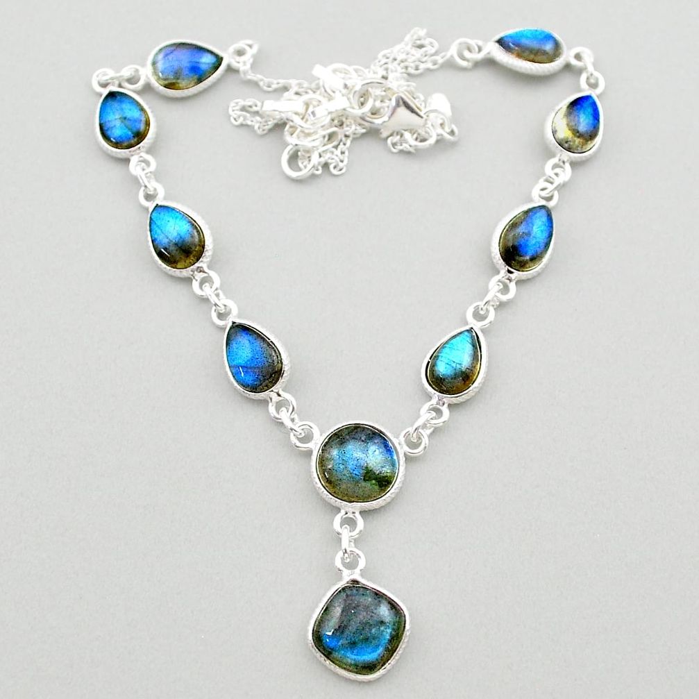 925 sterling silver 26.20cts natural blue labradorite round necklace t26364