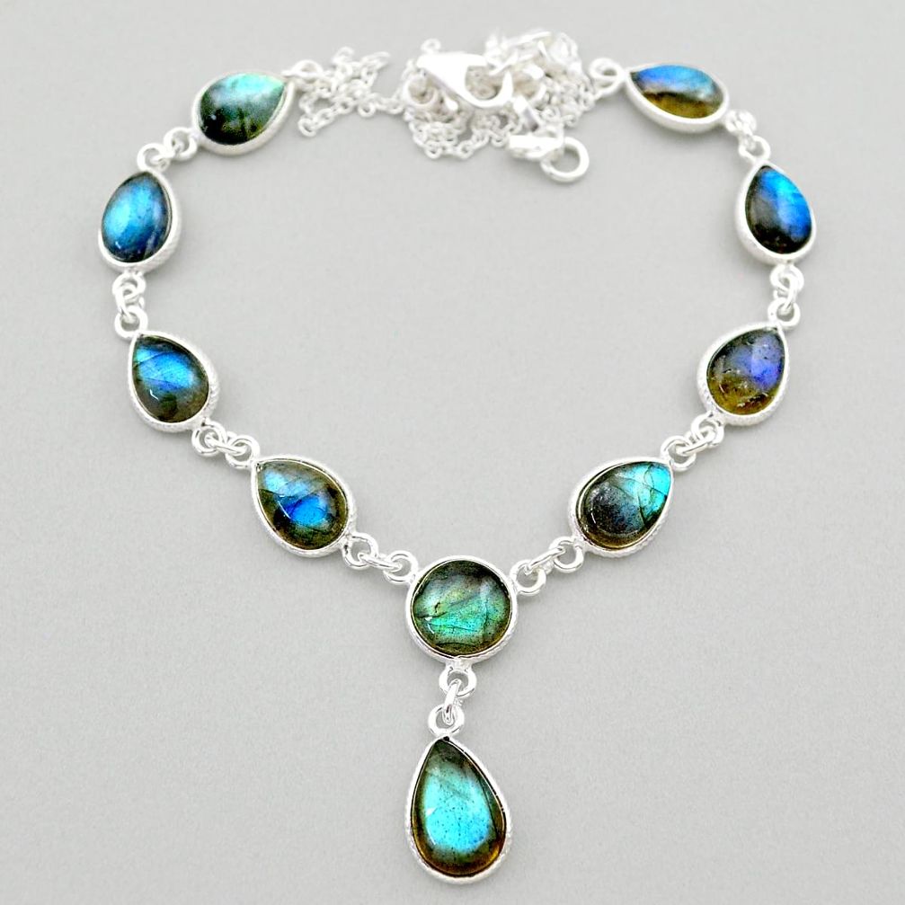 925 sterling silver 28.55cts natural blue labradorite round necklace t26378