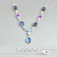 925 sterling silver 18.17cts natural blue labradorite topaz necklace u87270