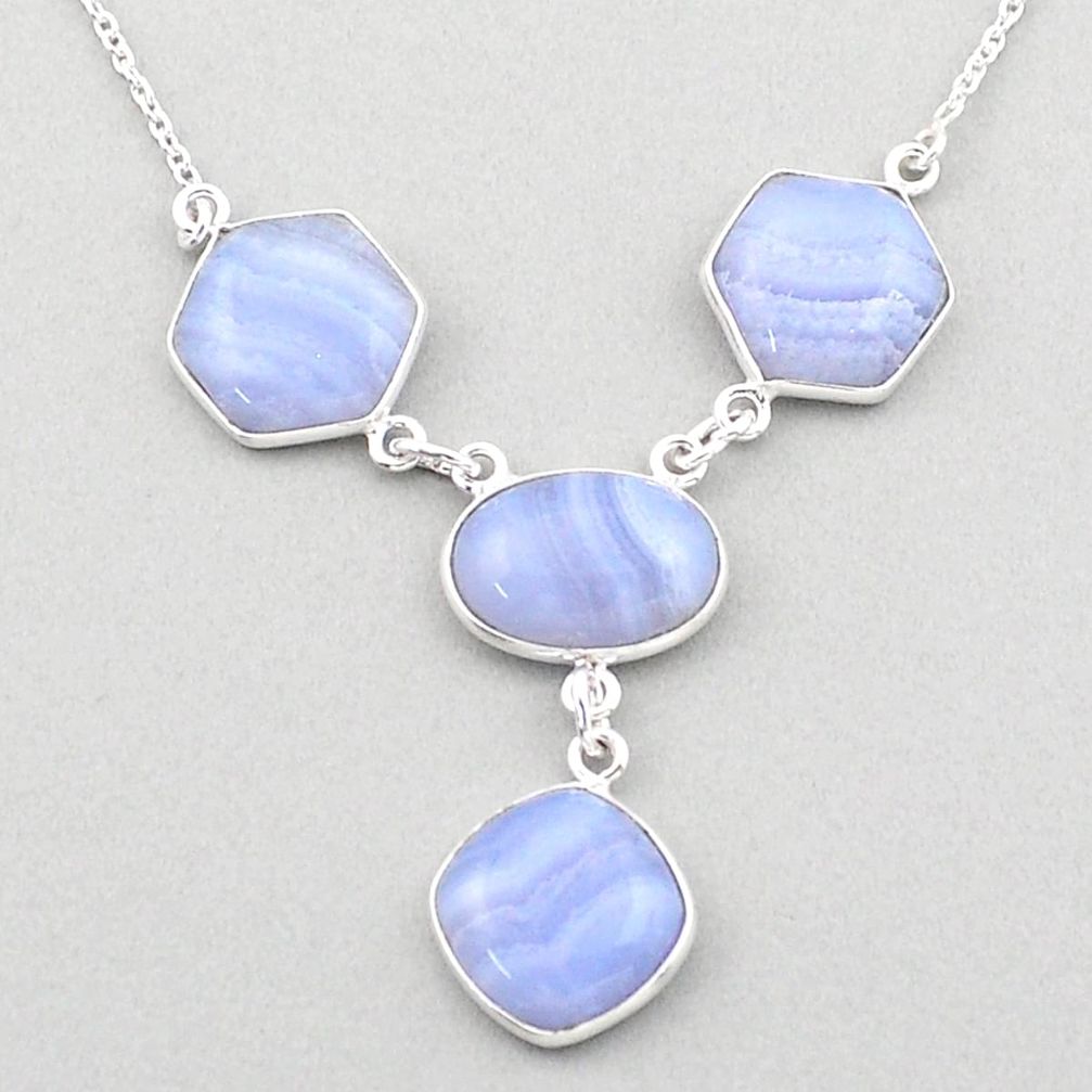 925 sterling silver 22.90cts natural blue lace agate oval shape necklace t83369