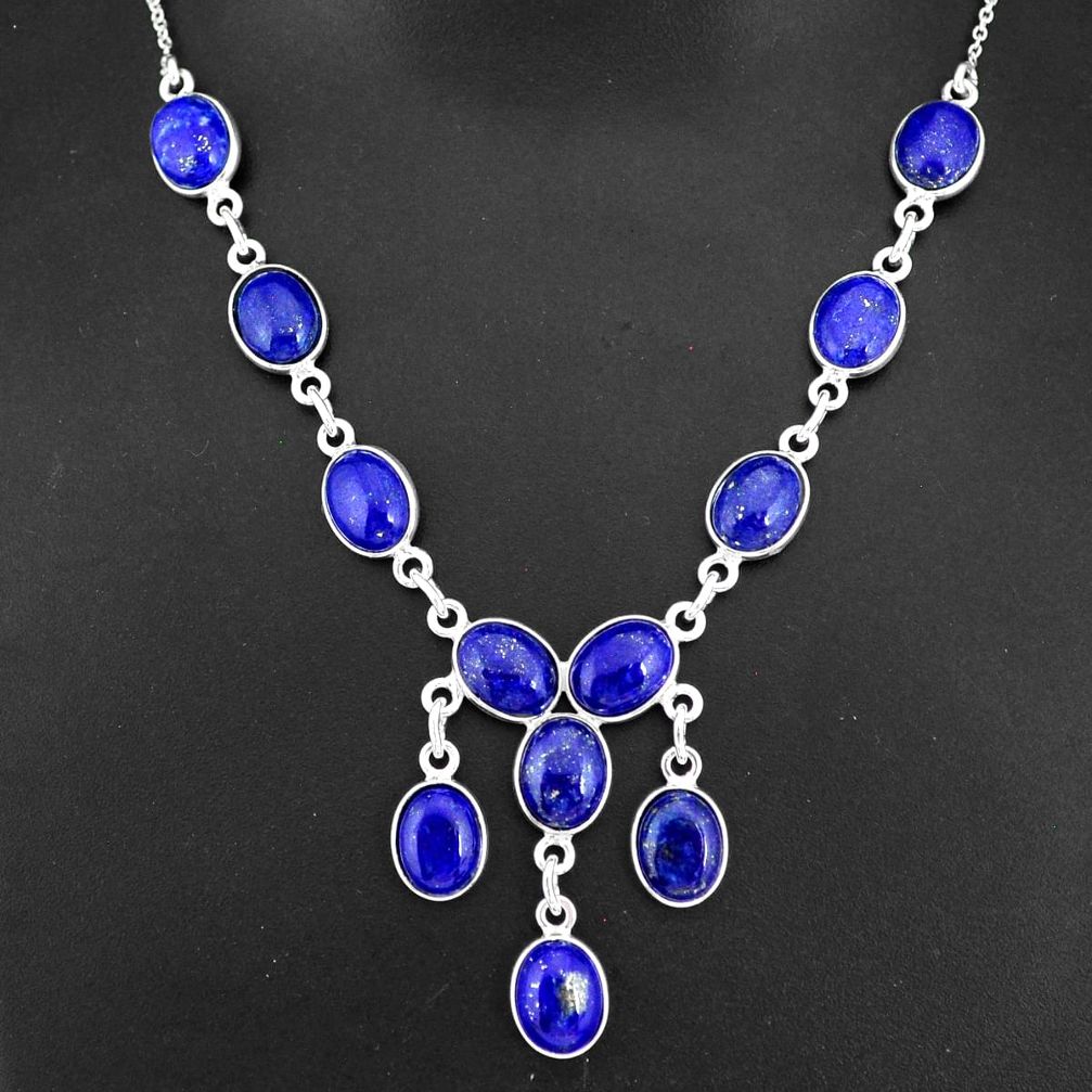 925 sterling silver 30.88cts natural blue lapis lazuli oval necklace r94114