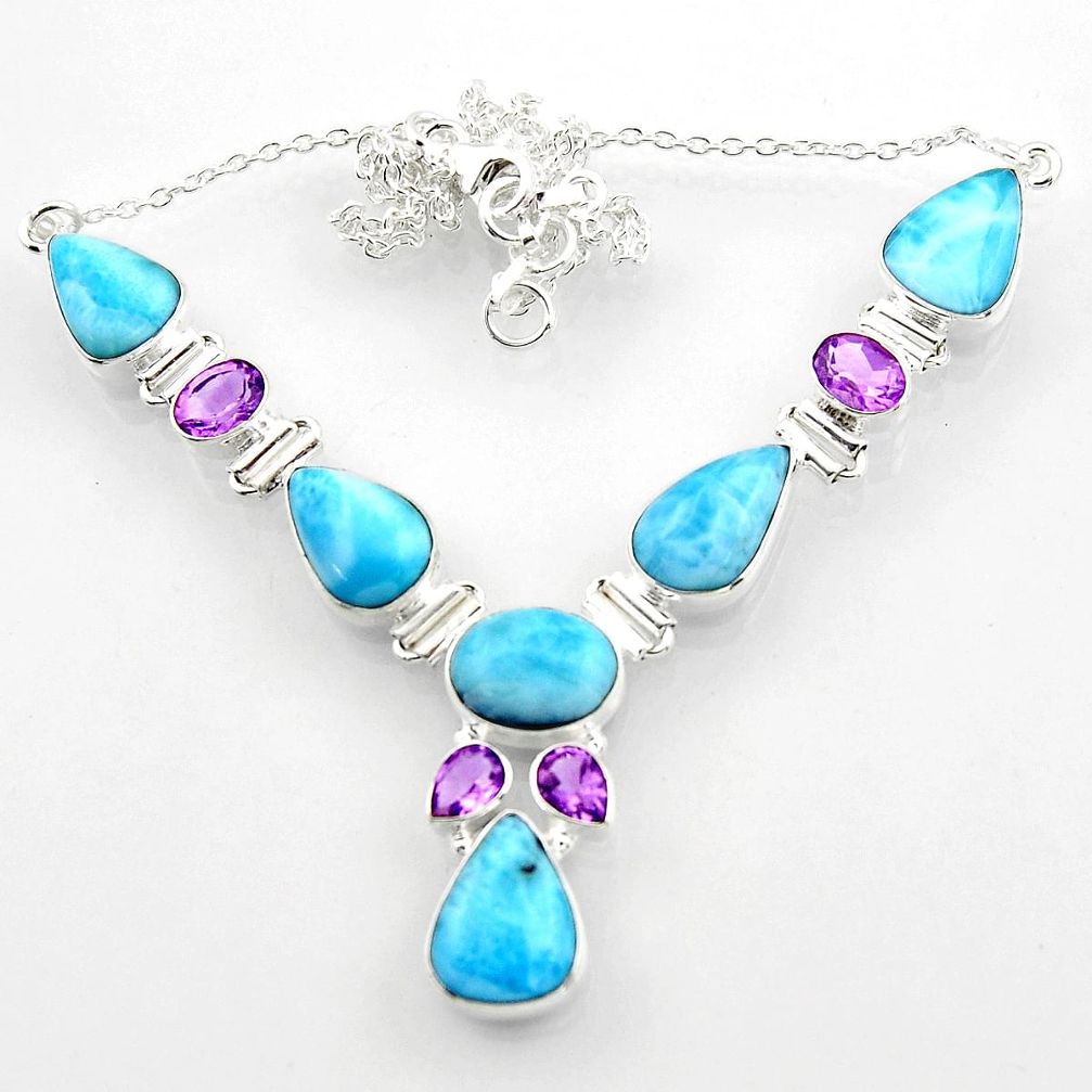 925 sterling silver 41.84cts natural blue larimar amethyst necklace r52267