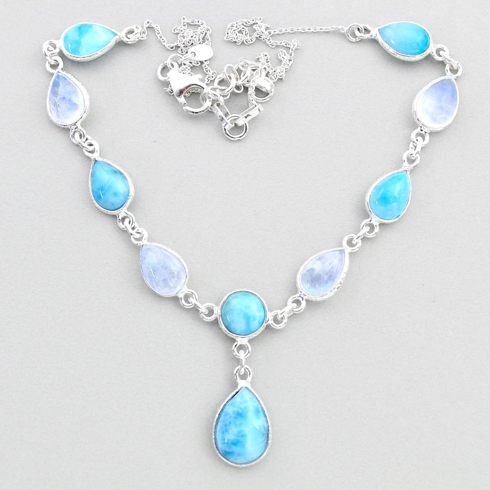 925 sterling silver 29.85cts natural blue larimar moonstone necklace t48690