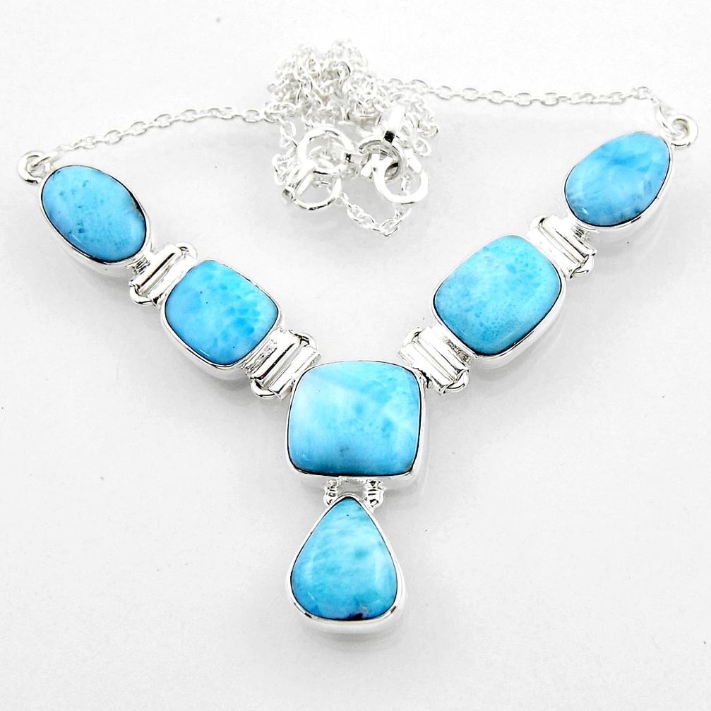 925 sterling silver 38.79cts natural blue larimar necklace jewelry r52273