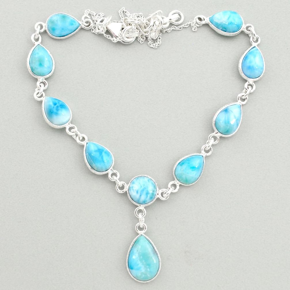 925 sterling silver 30.86cts natural blue larimar necklace jewelry t19488