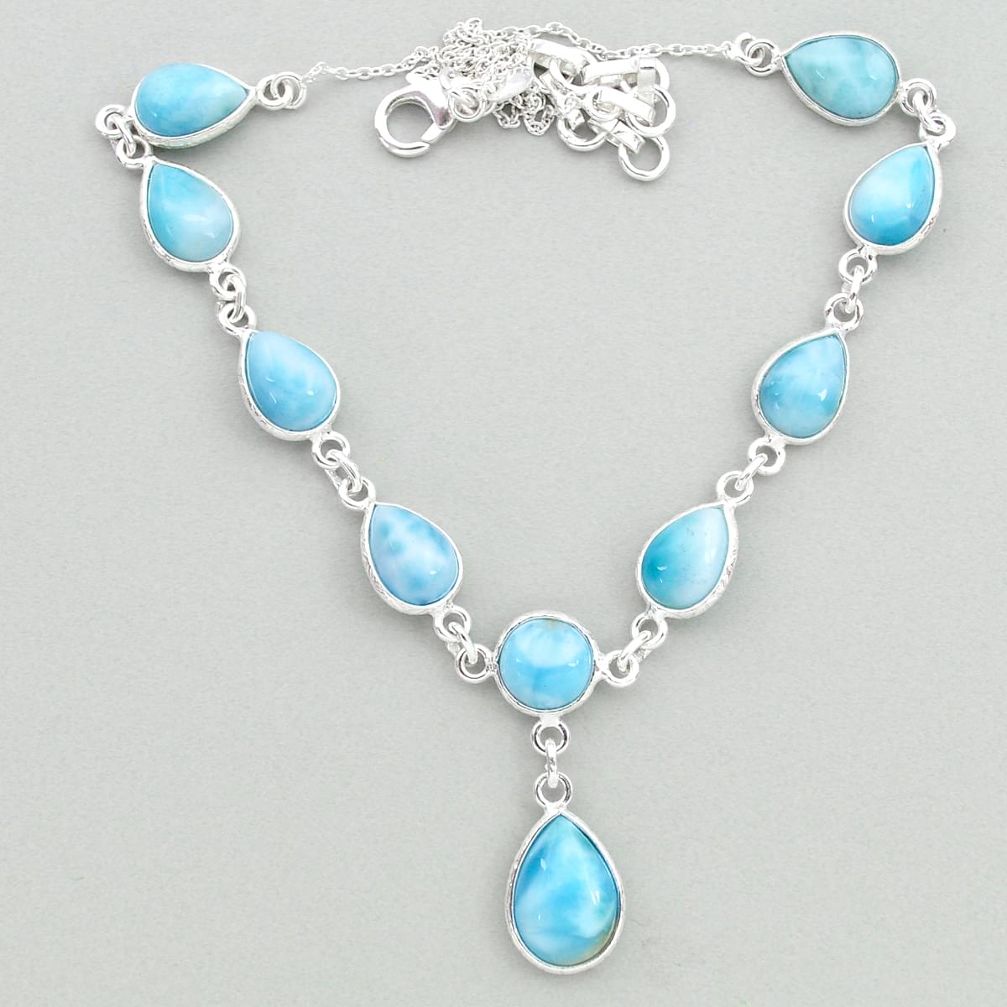 925 sterling silver 30.21cts natural blue larimar necklace jewelry t19494