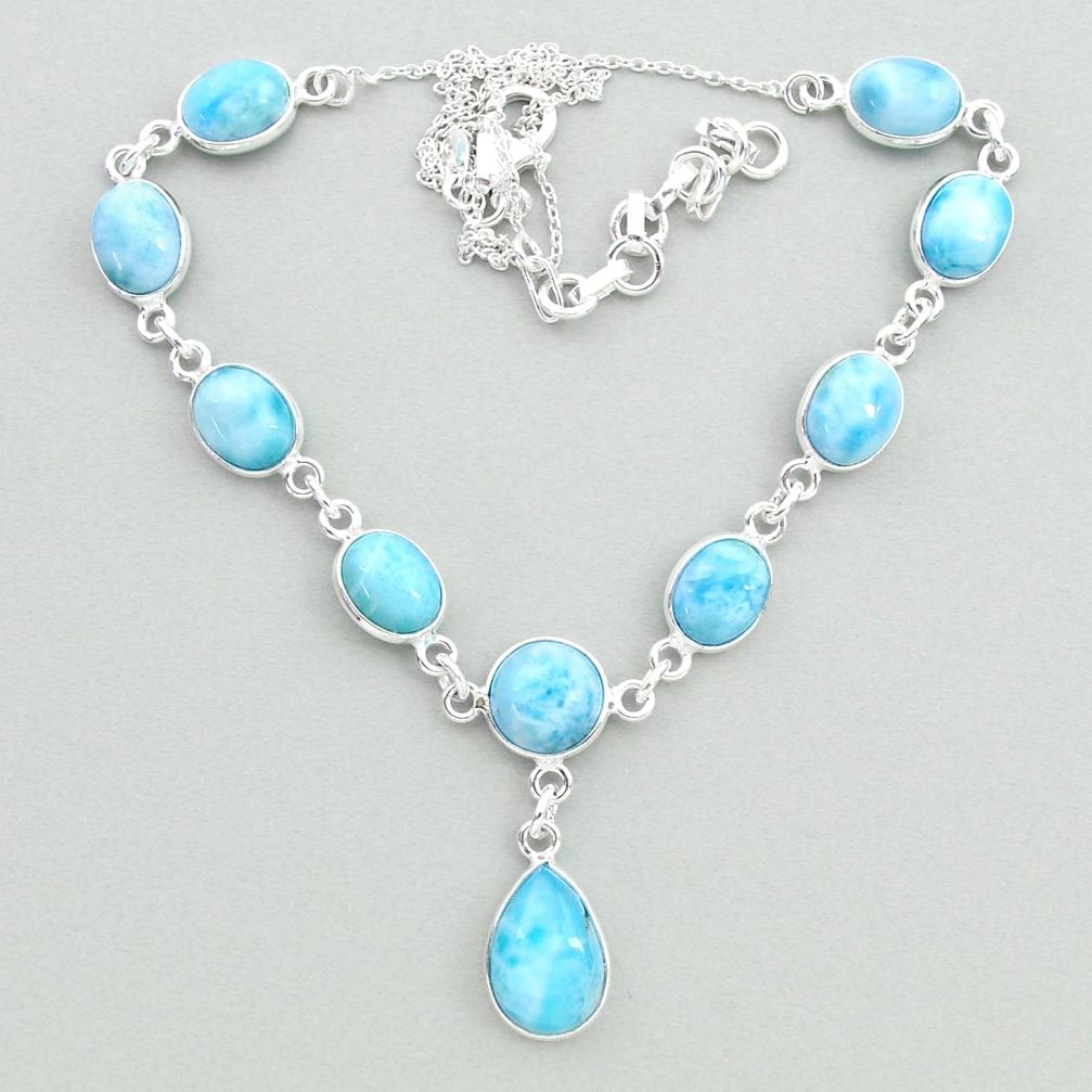 925 sterling silver 32.05cts natural blue larimar necklace jewelry t19824