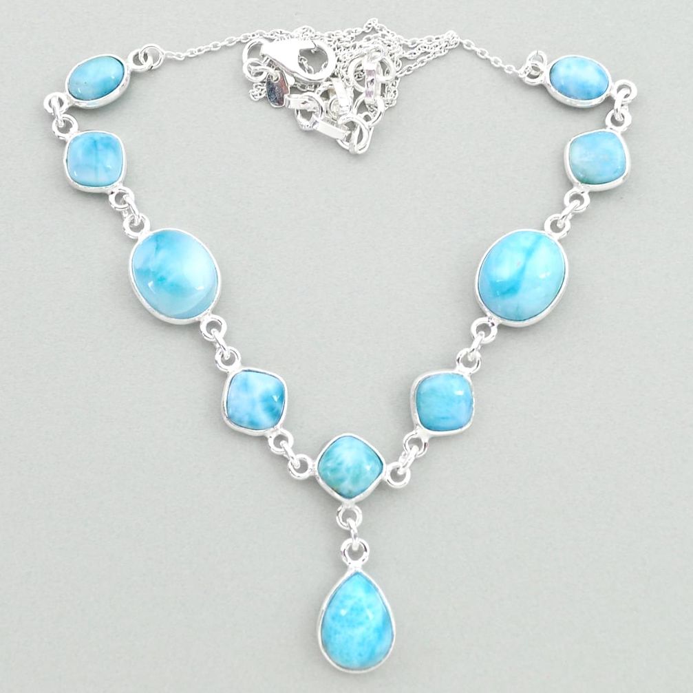 925 sterling silver 30.37cts natural blue larimar necklace jewelry t19826