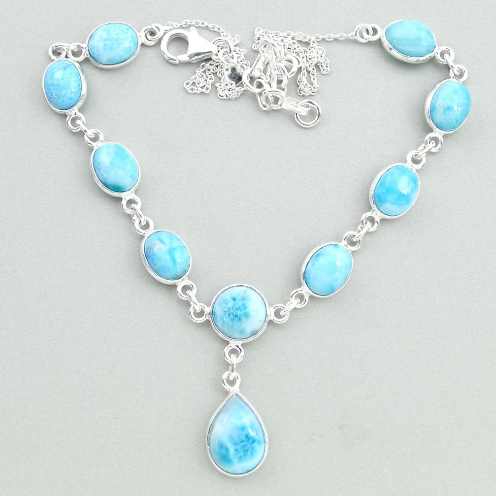 925 sterling silver 28.39cts natural blue larimar necklace jewelry t19831