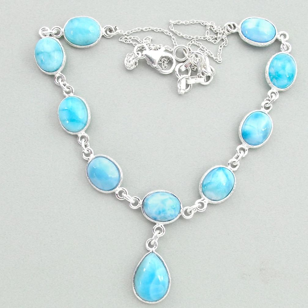 925 sterling silver 35.15cts natural blue larimar necklace jewelry t19839