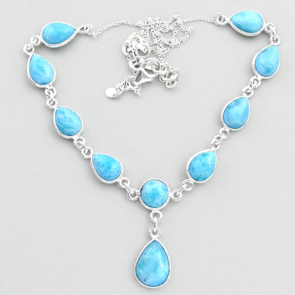 925 sterling silver 32.48cts natural blue larimar necklace jewelry t48695