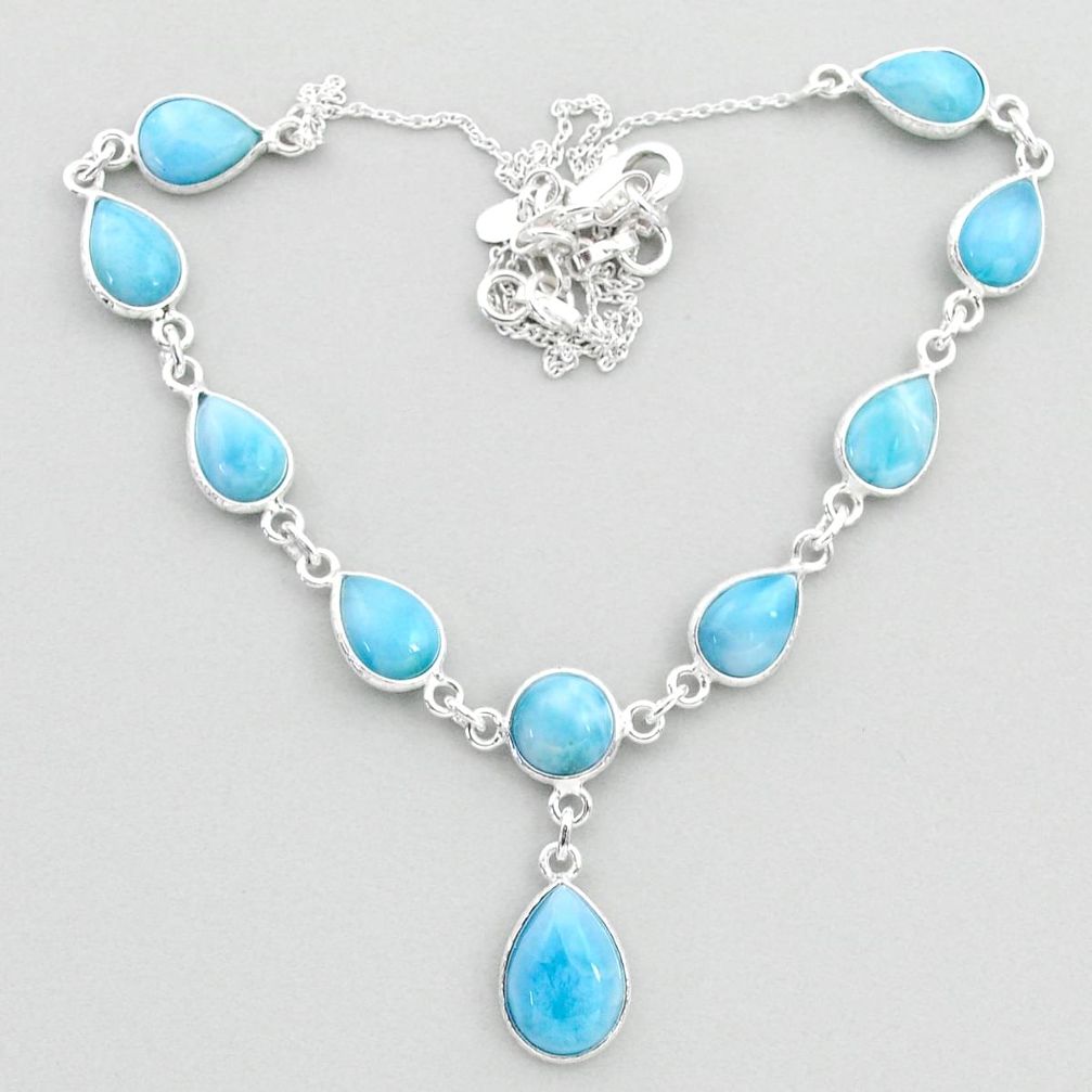 925 sterling silver 30.40cts natural blue larimar necklace jewelry t48698