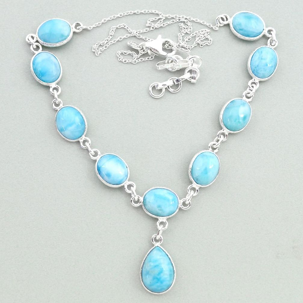 925 sterling silver 33.10cts natural blue larimar oval necklace jewelry t19834