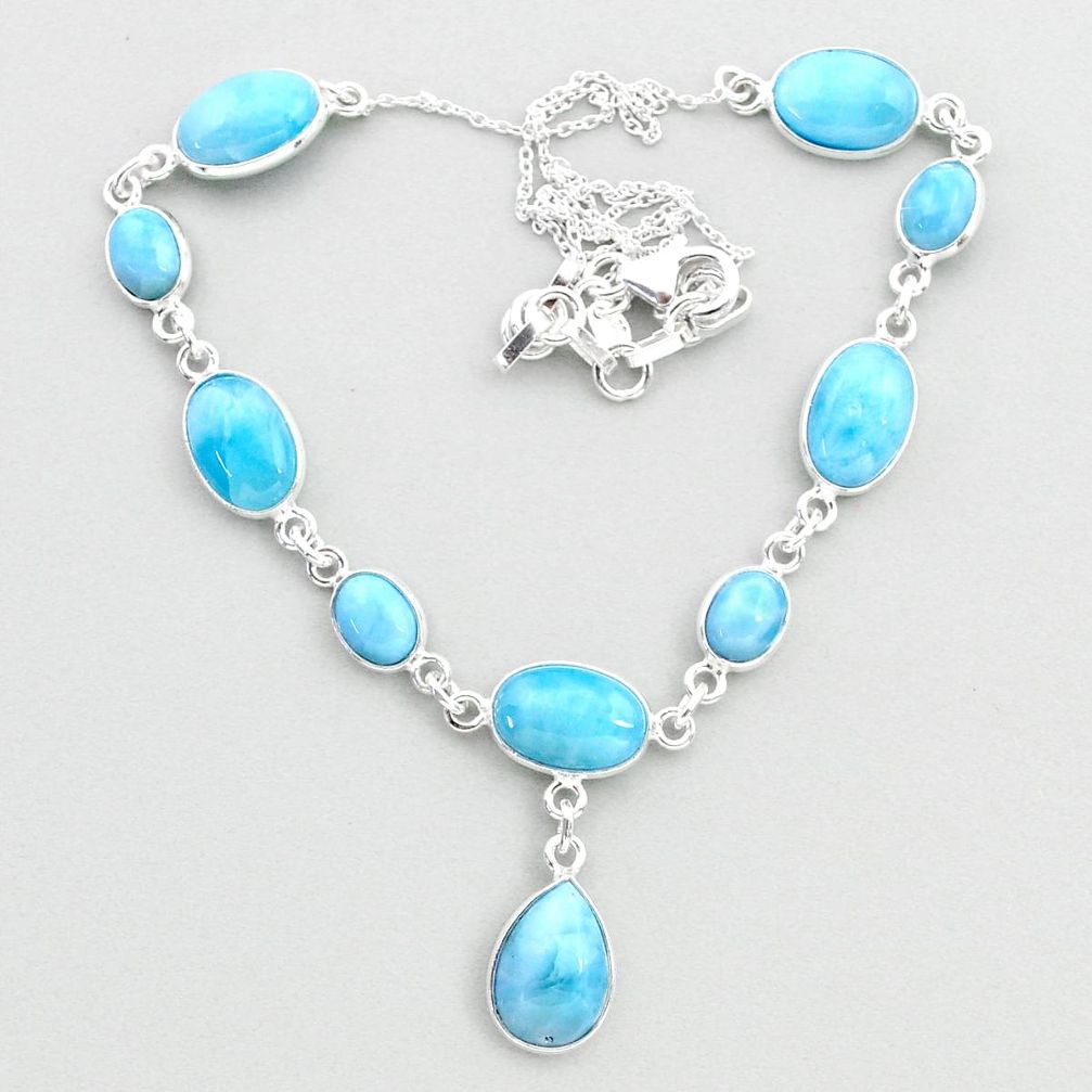 925 sterling silver 32.45cts natural blue larimar pear necklace jewelry t48692
