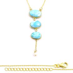 925 sterling silver 16.70cts natural blue larimar pearl gold necklace u50038