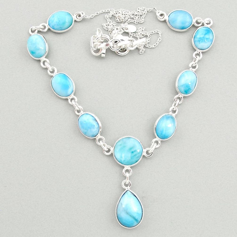 925 sterling silver 31.00cts natural blue larimar round necklace jewelry t19486