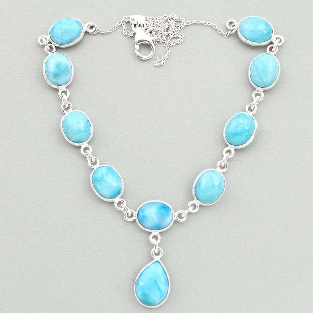 925 sterling silver 36.40cts natural blue larimar round necklace jewelry t19491