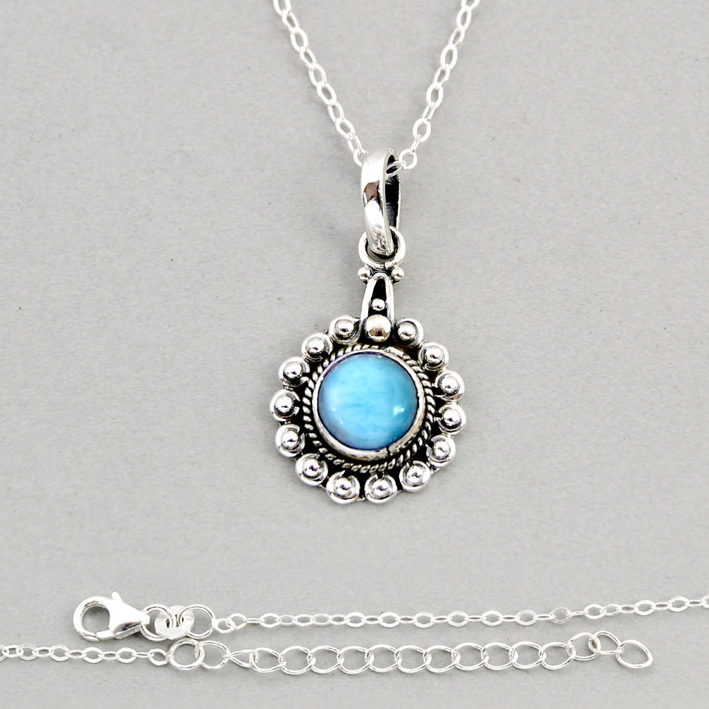 925 sterling silver 3.14cts natural blue larimar round necklace jewelry y72136