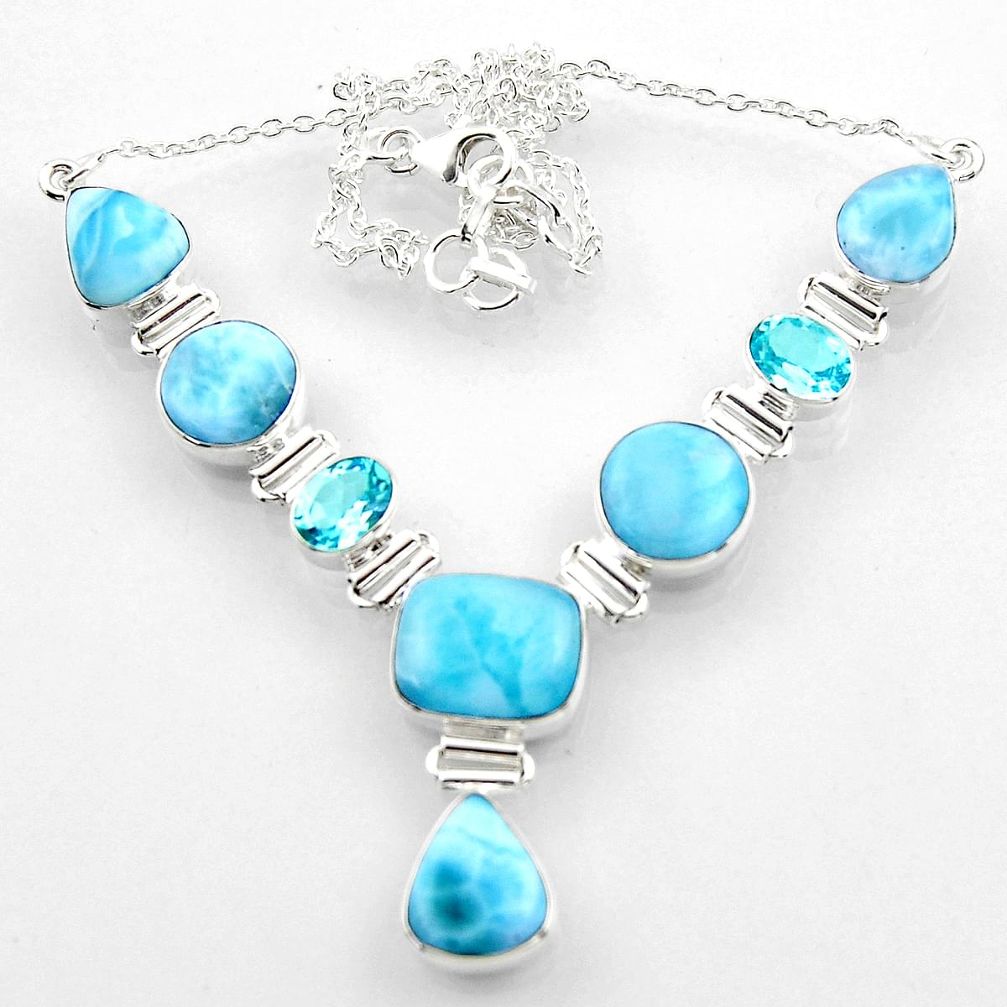 925 sterling silver 51.91cts natural blue larimar topaz necklace jewelry r52244