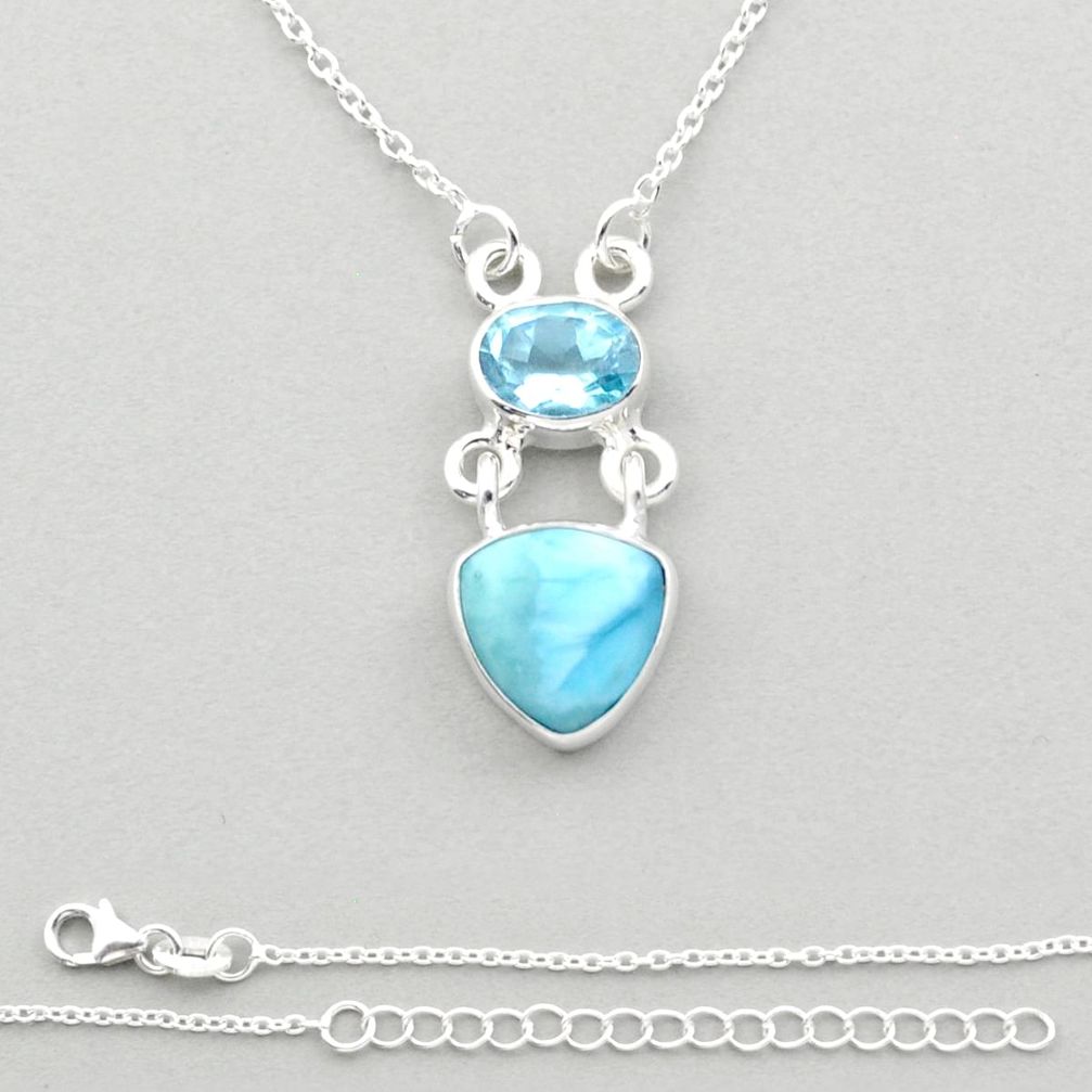 925 sterling silver 7.83cts natural blue larimar topaz necklace jewelry u15773