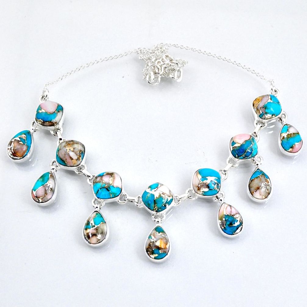 925 sterling silver 61.73cts natural blue opal in turquoise necklace r56080