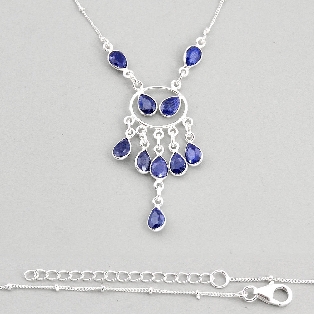 925 sterling silver 14.61cts natural blue sapphire oval necklace jewelry y76976