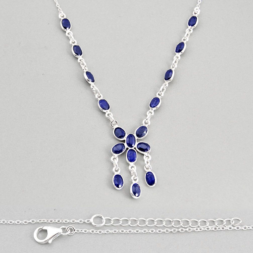 925 sterling silver 19.27cts natural blue sapphire oval necklace jewelry y77399