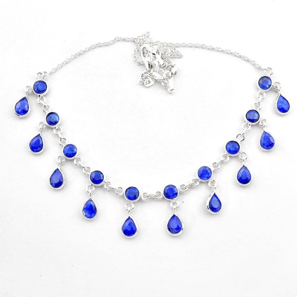 925 sterling silver 23.36cts natural blue sapphire pear necklace jewelry t40597