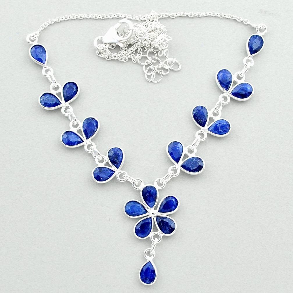 925 sterling silver 19.29cts natural blue sapphire pear necklace jewelry t50372