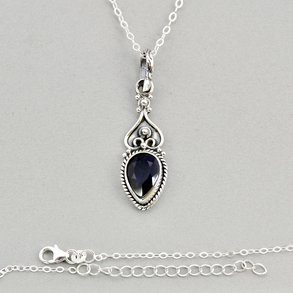 925 sterling silver 2.45cts natural blue sapphire pear necklace jewelry y72140