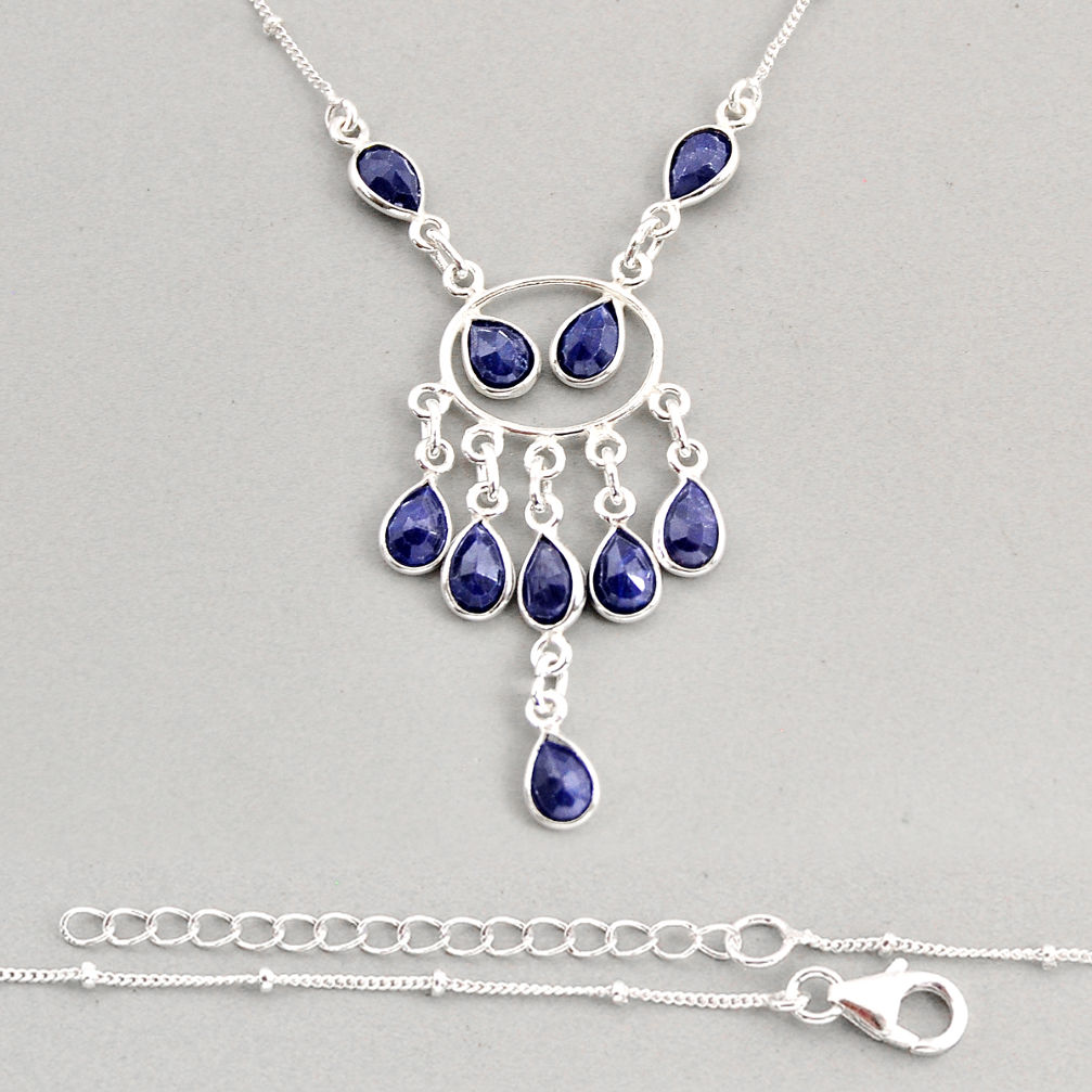 925 sterling silver 11.54cts natural blue sapphire pear necklace jewelry y76526