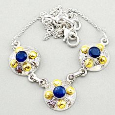 925 sterling silver 2.88cts natural blue sapphire round 14k gold necklace t72184