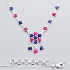 925 sterling silver 26.68cts natural blue sapphire ruby necklace jewelry y14259