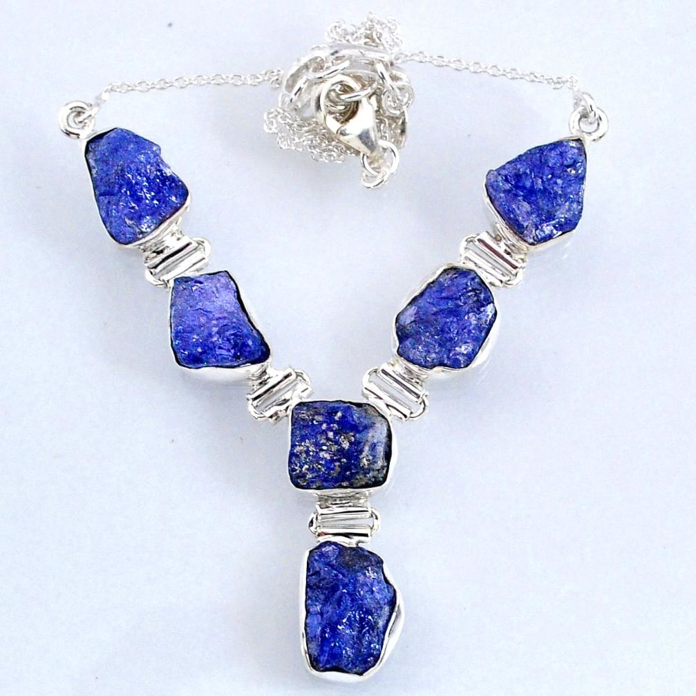 925 sterling silver 39.17cts natural blue tanzanite rough fancy necklace r61780