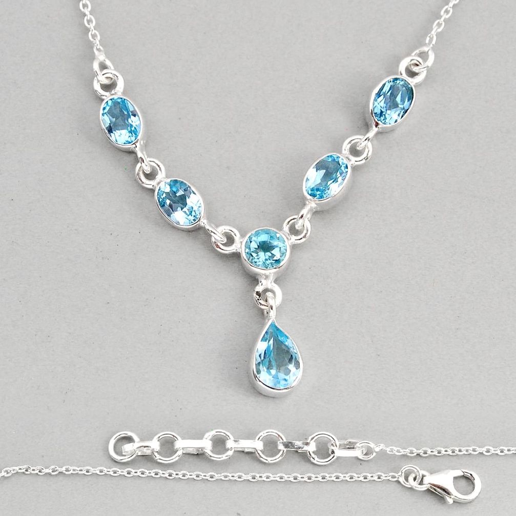 925 sterling silver 8.91cts natural blue topaz pear necklace jewelry y80663
