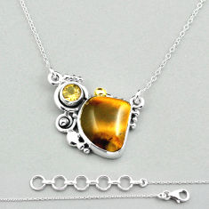 925 sterling silver 9.41cts natural brown tiger's eye citrine necklace u11235