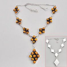 925 sterling silver 41.65cts natural brown tiger's eye necklace jewelry c32703