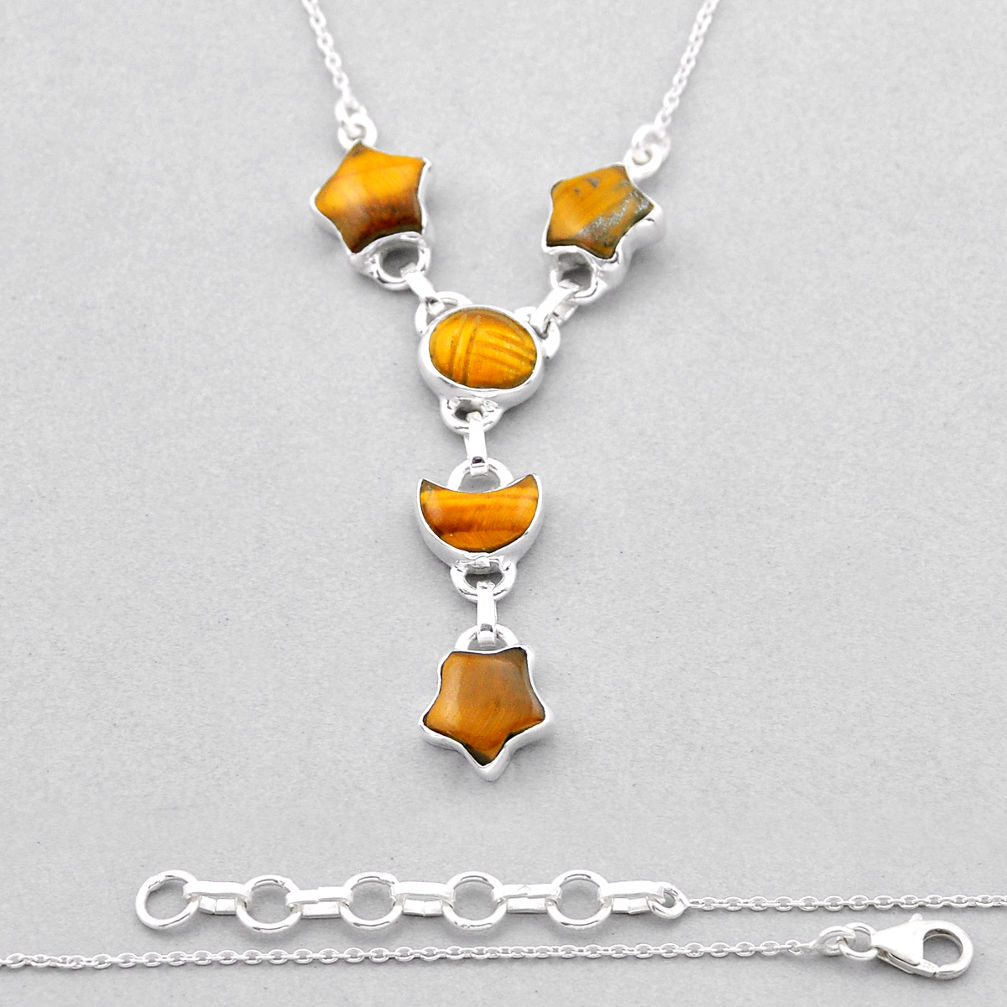 925 sterling silver 19.06cts natural brown tiger's eye necklace jewelry n53370
