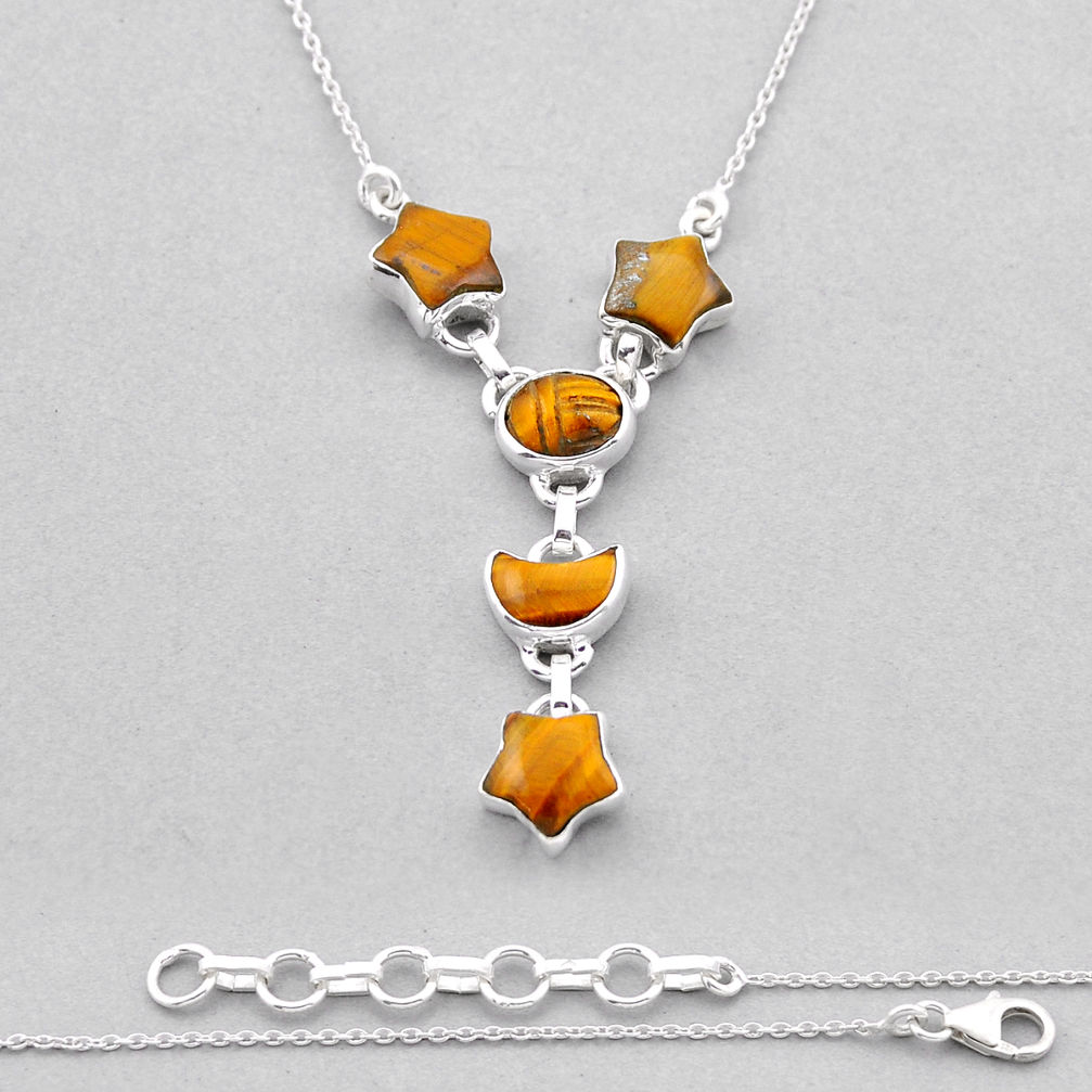 925 sterling silver 18.05cts natural brown tiger's eye necklace jewelry n53373