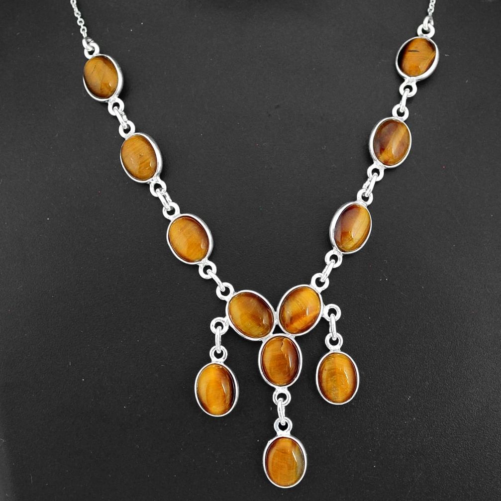 925 sterling silver 29.34cts natural brown tiger's eye necklace jewelry r94107